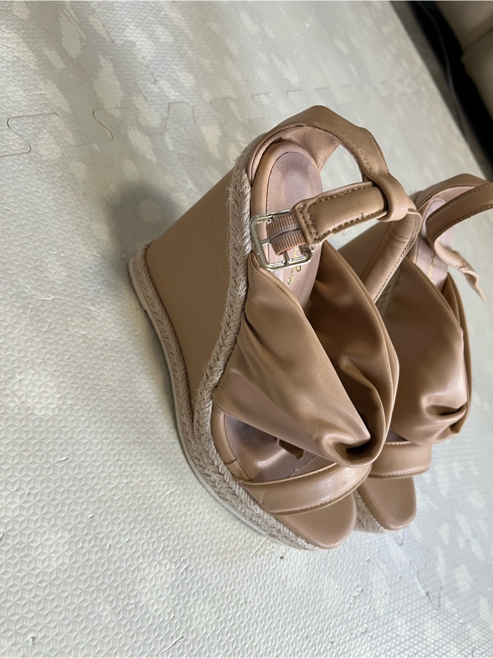 Qupid Nude/Tan Knotted Espadrille Wedge Sandals